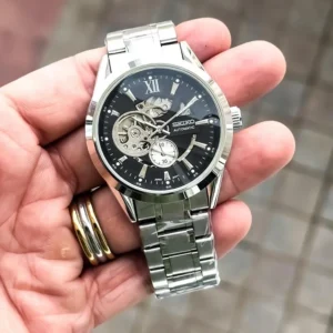 Premium Seiko Automatic Watch Silver Black For Men (FT1407)