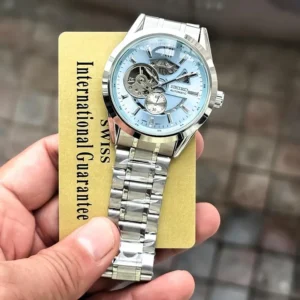 Premium Seiko Automatic Watch Silver Sky Blue For Men (FT1408)