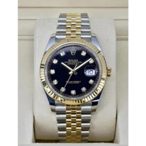 Rolex Oyster Watch Perpetual Date Just Diamond 2Ton-Gold-Black For Men (SL793)