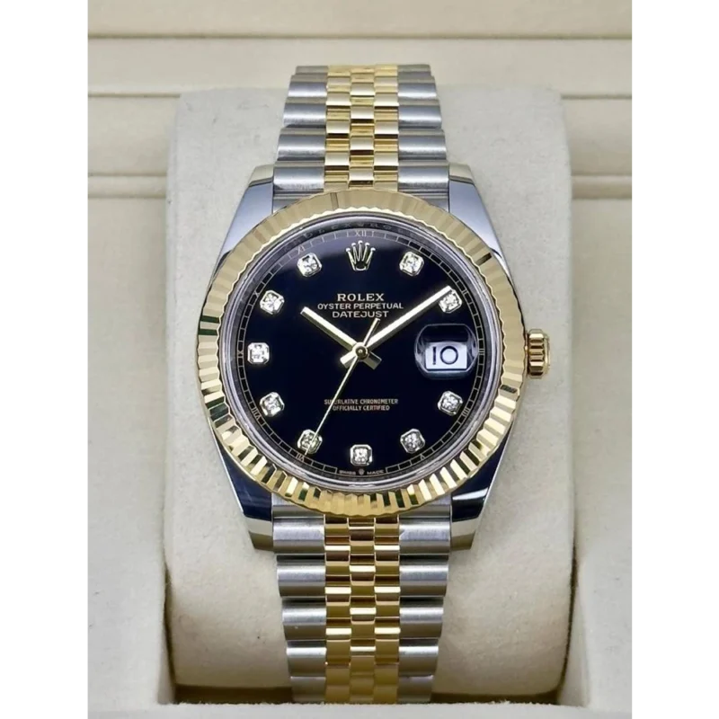 Rolex Oyster Watch Perpetual Date Just Diamond 2Ton-Gold-Black Working Like Automatic For Men (CSO1635)