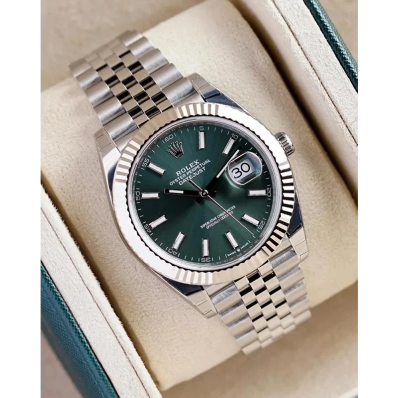 Rolex Oyster Watch Perpetual Date just Silver-Green Working Like Automatic For Men (SL792)