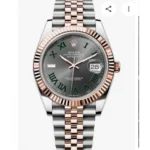 Rolex Oyster Watch Perpetual Roman Rose Gold Icey Green Stainless Steel For Men (SL802)