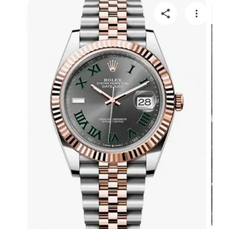 Rolex Oyster Watch Perpetual Roman Rose Gold Icey Green Stainless Steel For Men (SL802)