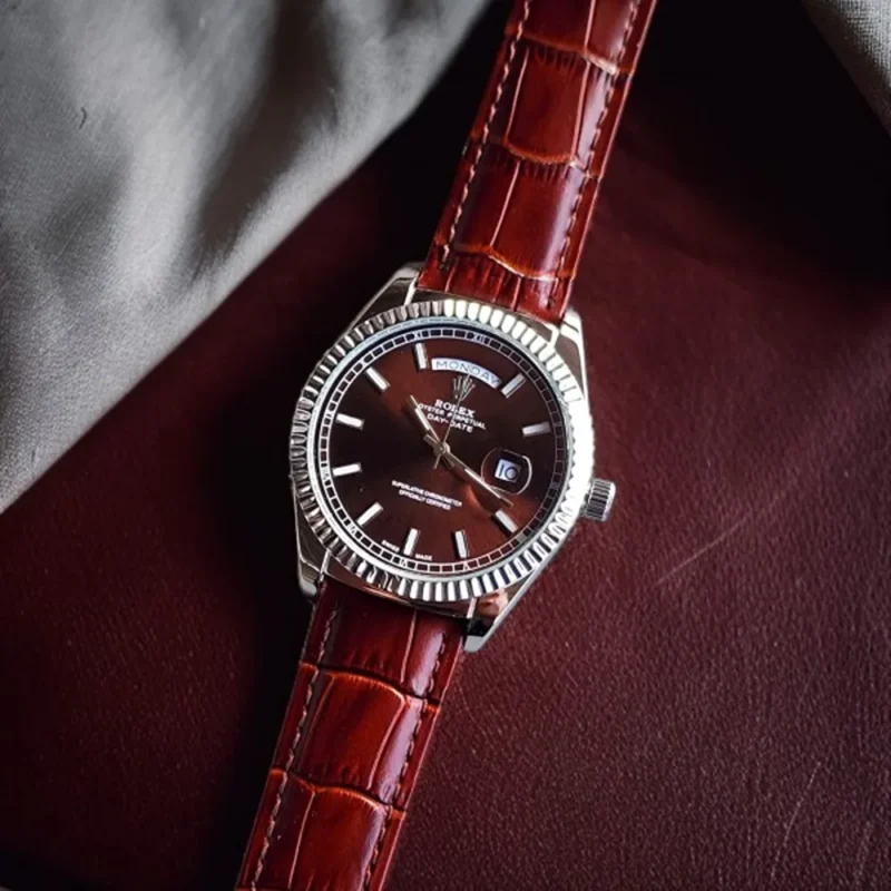 Rolex Watch Day Date Lather For Men (FIT889)