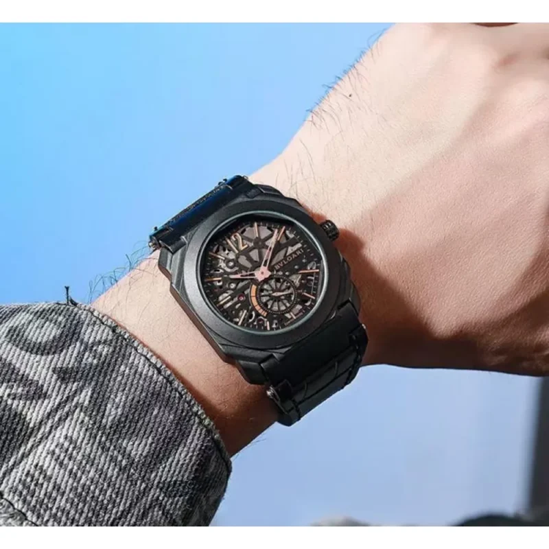 Stylish Bvlgari Leather Watch Black For Men (FT895)