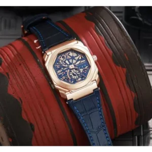 Stylish Bvlgari Leather Watch Octo Finissimo Blue For Men (FT897)