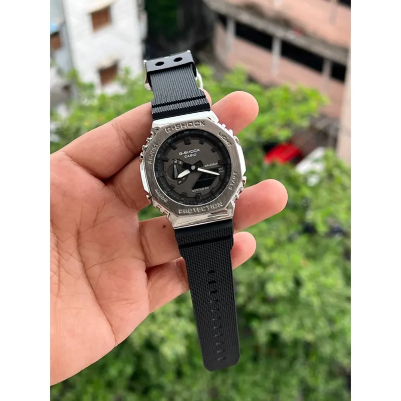 Stylish G Shock Watch 2100 Silver Black For Men (MGC80)