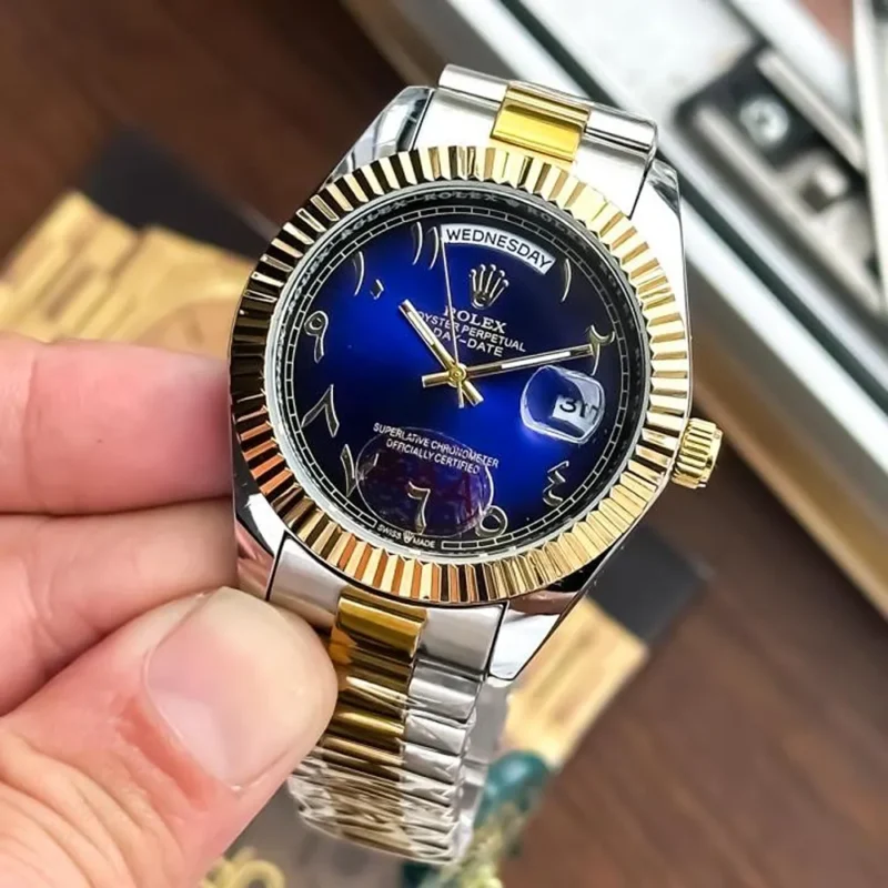 Stylish Rolex Arabic Watch Gold TT Blue For Men (BOT941)