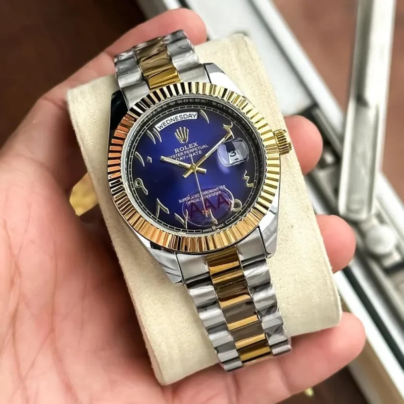 Stylish Rolex Arabic Watch Gold TT Blue For Men (BOT941)