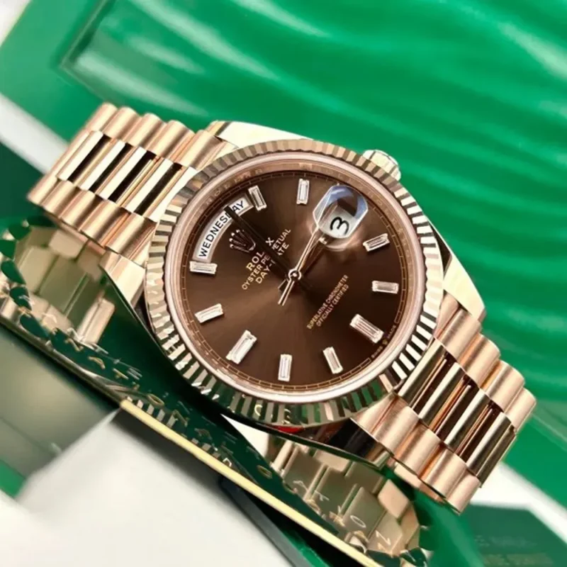 Stylish Rolex Watch Chocolate Brown Baguette For Men (BOT1868)