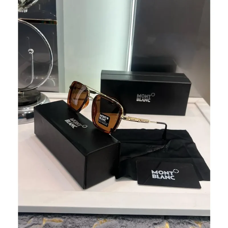Premium Mont Blanc Sunglasses Gold Brown Luxury (SUP109)