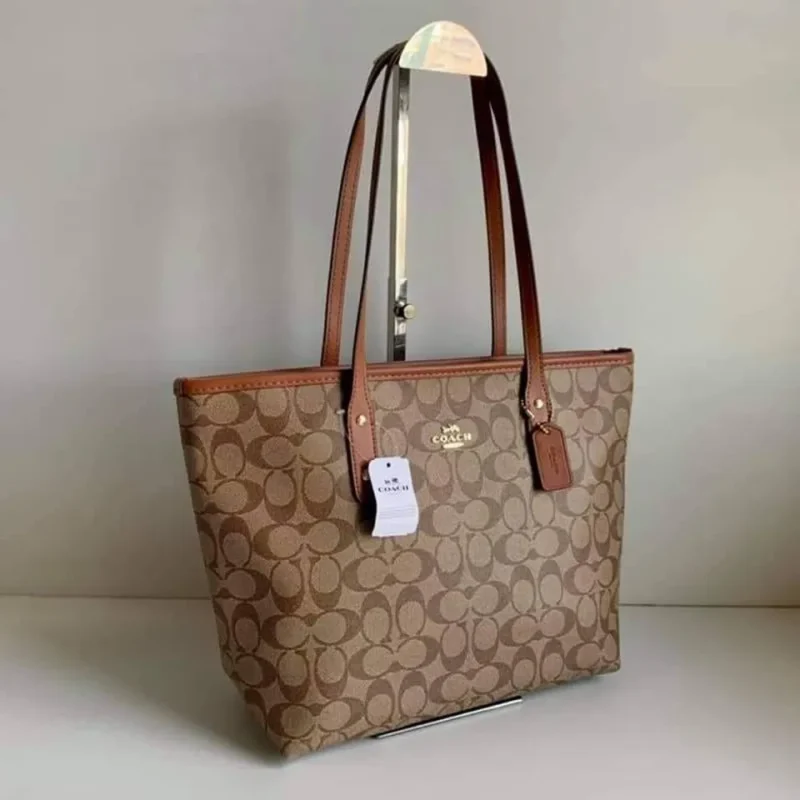 Trendy Coach Tote Bag Apricot Brown With Dust Bag For Women (CSO1473)