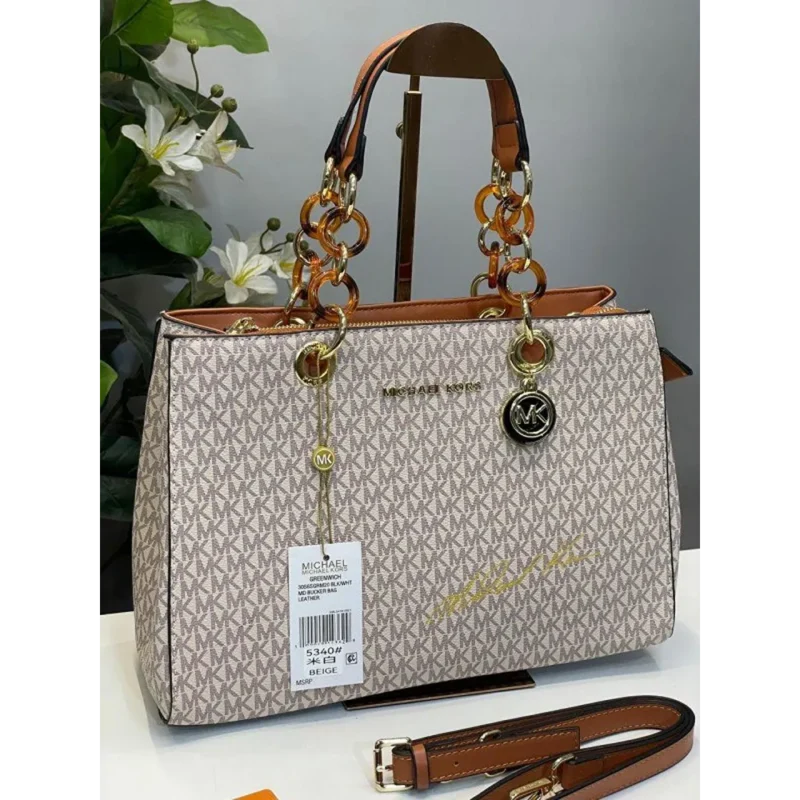 Michael Kors Cynthia Signature Bag with Dust Bag (5340 Beige Brown) For Women (BSF511)