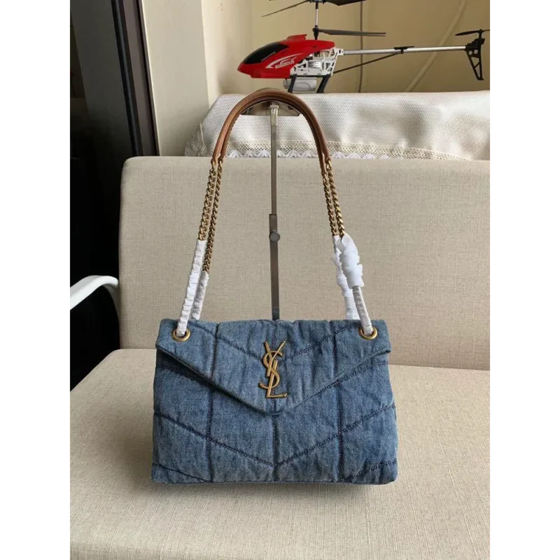 YSL Saint Laurent Shoulder Bag Puffer Denim With OG Box & Dust Bag For Women (LAB1341)