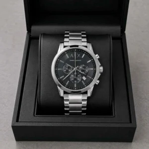 Elegant Armani Exchange Chronograph Watch Silver Black For Men (FGS102) - stayhit.in
