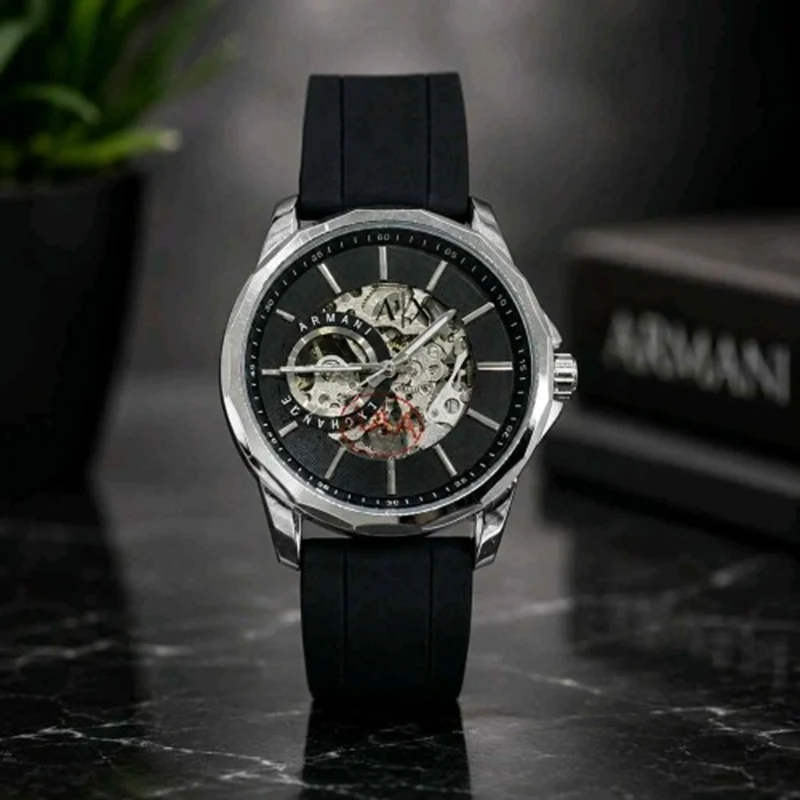 Elegant Armani Exchange Skeleton Watch Black For Men (FGS109) - stayhit.in