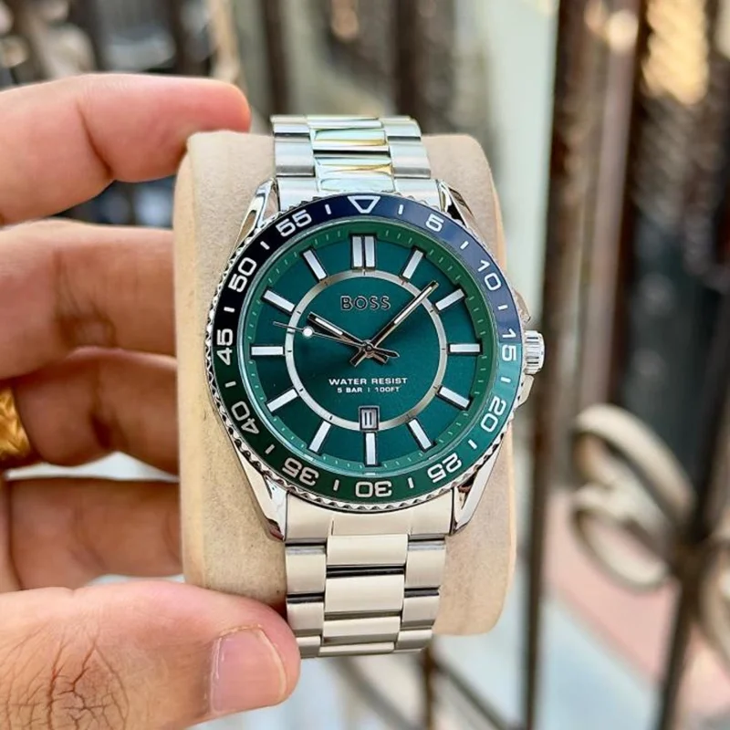 Elegant Boss Runner Watch Green Silver For Men (BOT3946) - stayhit.in