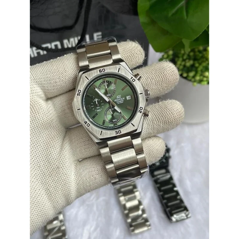 Elegant Casio Edifice 640d At443 Watch Silver Green Dial For Men (FGS115) - stayhit.in