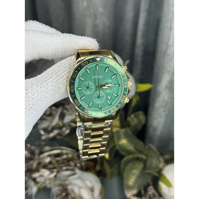 Elegant Fossil Bannon Watch Gold Green For Men (JH628) - stayhit.in