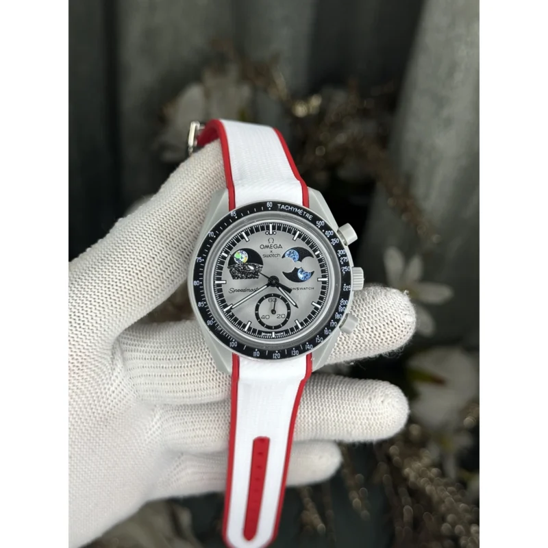 Elegant Omega X Swatch Moon Watch Red White For Men (JH639) - stayhit.in