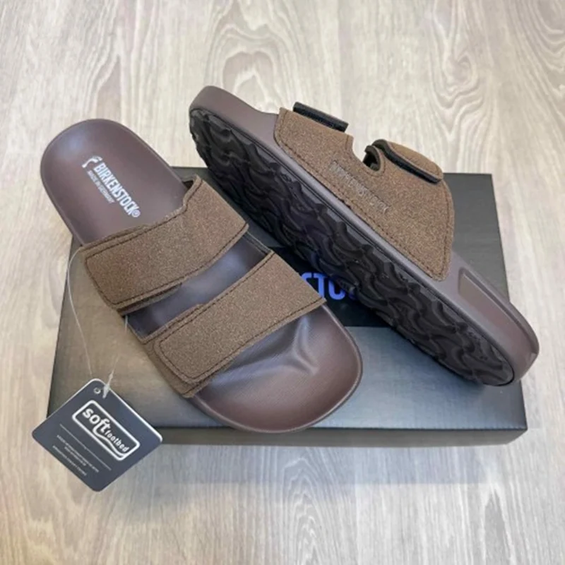 Imported Birkenstock Adjust Velcro Straps Slides Soft Cushion Brown For Men (HS403) - stayhit.in