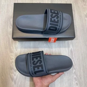 Imported Diesel Mayemi Logo Embossed Slides Grey Black For Men (HS404) - stayhit.in