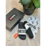 Imported Diesel Mayemi Logo Embossed Slides White Black For Men (HS406) - stayhit.in