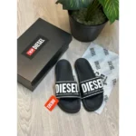 Imported Diesel Mayemi Logo Slides Embossed Black White For Men (HS408) - stayhit.in
