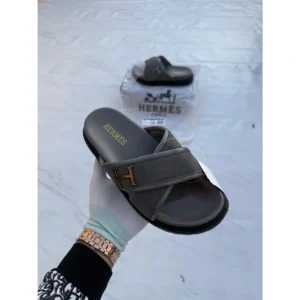 Imported Hermes Flip Flops Cross Strap Dark Grey For Men (HS503) - stayhit.in
