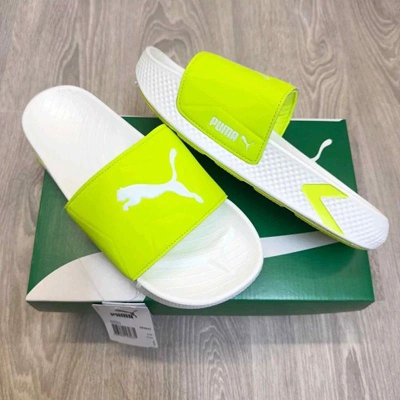 Imported Puma Softridepro Leadpuff Slides Lime Yellow White For Men (HS421) - stayhit.in