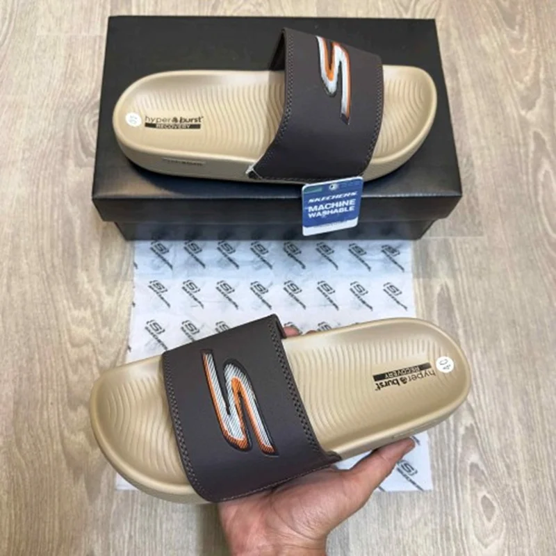 Imported Skechers Go Recover Slides White Orange Logo For Men (HS468) - stayhit.in