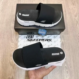 Imported Skechers Go Walk Flip Flops Black White For Men (WS383) - stayhit.in