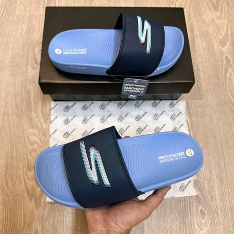 Imported Skechers Hyper Burst Flip Flops White Blue Logo For Men (HS470) - stayhit.in