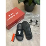 Imported Under Armour Project Rock Flip Flops Black White For Men (HS462) - stayhit.in