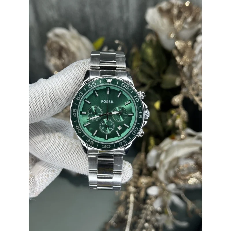 Luxury Fossil Bannon Watch Silver Green For Men (JH625) - stayhit.in