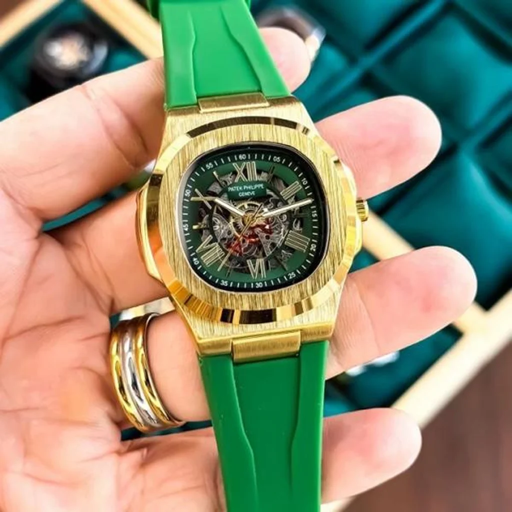 Luxury Patek Philippe Automatic Watch Green Strap For Men (BOT3751) - stayhit.in