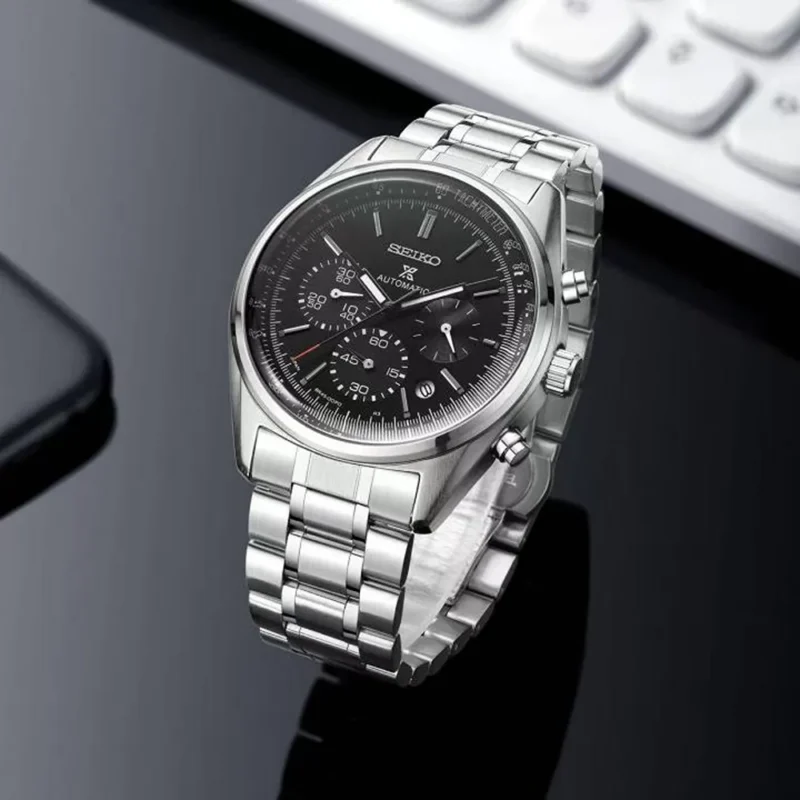 Luxury Seiko Prospex Chronograph Watch Silver Black For Men (SG3218) - stayhit.in