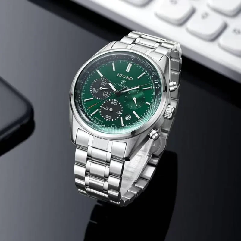 Luxury Seiko Prospex Chronograph Watch Silver Green For Men (SG3217) - stayhit.in