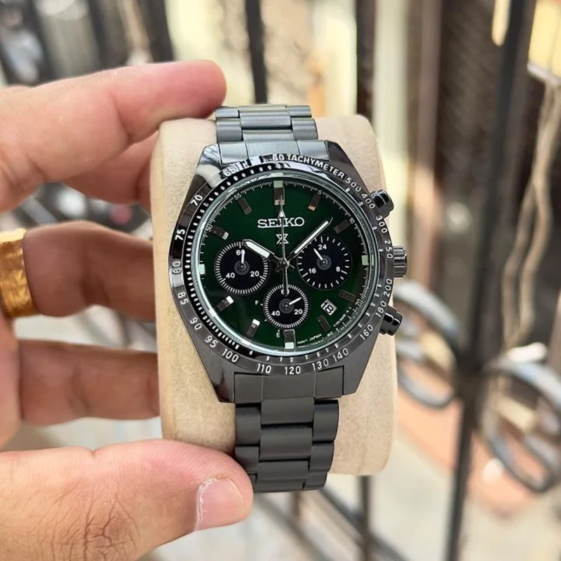 Luxury Seiko Prospex Speedtimer Watch Chronograph Black Green For Men (FGS154) - stayhit.in
