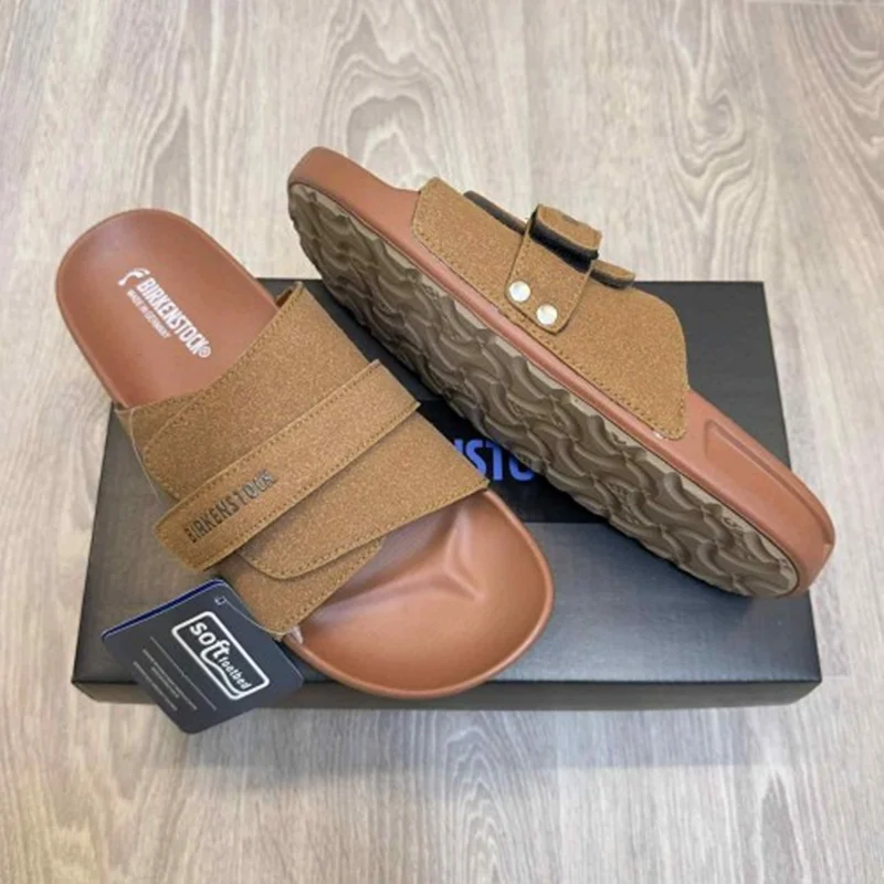 Premium Birkenstock Adjust Kyoto Slides Nubuck Soft Cushion Tan For Men (HS399) - stayhit.in