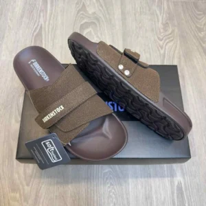 Premium Birkenstock Adjust Kyoto Slides Soft Cushion Brown For Men (HS400) - stayhit.in