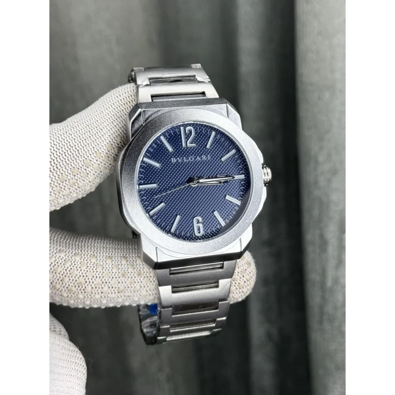 Premium Bvlgari Octo Roma Watch Silver Blue For Men (JH461) - stayhit.in
