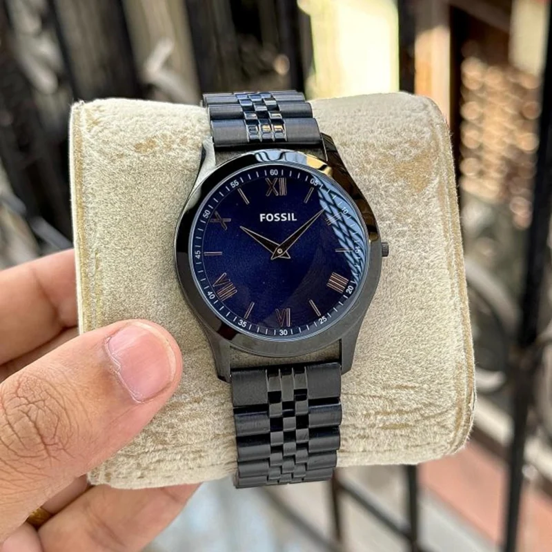 Premium Fossil Slim Watch Black Blue For Men (BOT2977) - stayhit.in