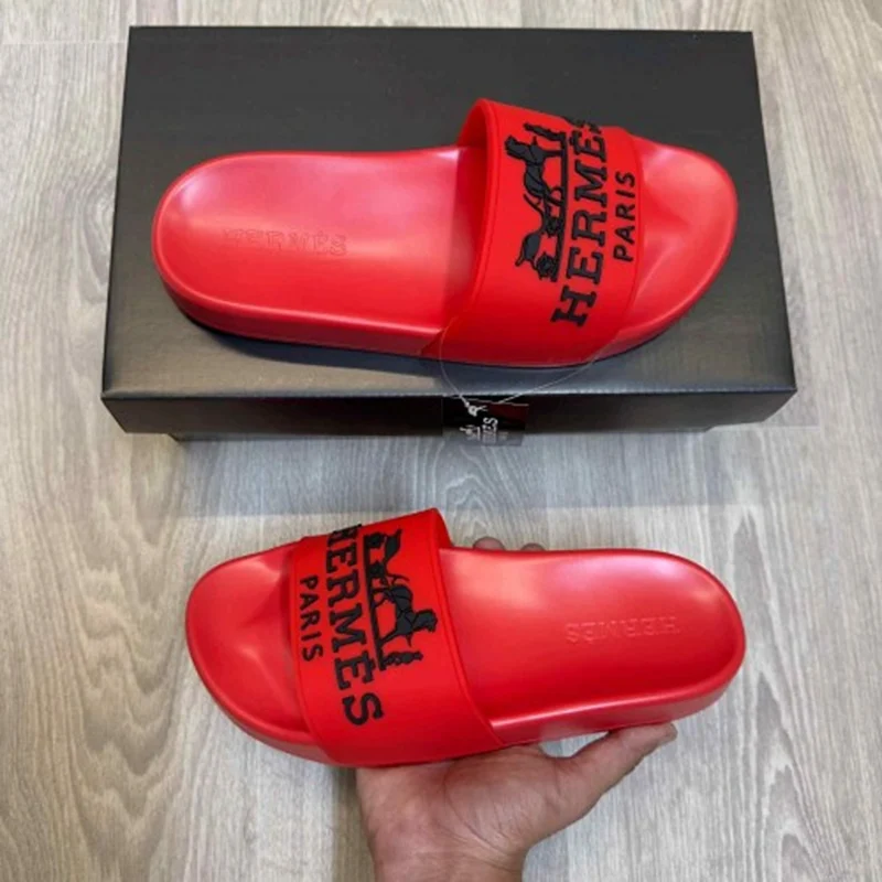 Premium Hermes Paris Embossed Slides Red Black For Men (WS359) - stayhit.in