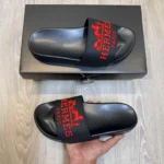Premium Hermes Paris Slides Embossed Logo Blak Red Pool For Men (HS386) - stayhit.in