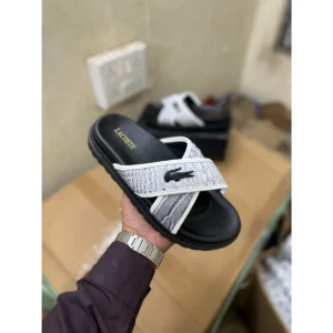 Premium Lacoste Comfort Slides White Black For Men (LAB823) - stayhit.in