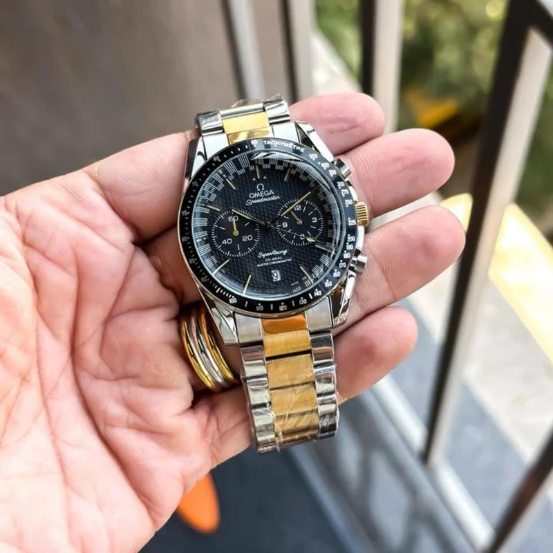 Premium Omega Chrono Watch Silver Black For Men (BOT2971) - stayhit.in