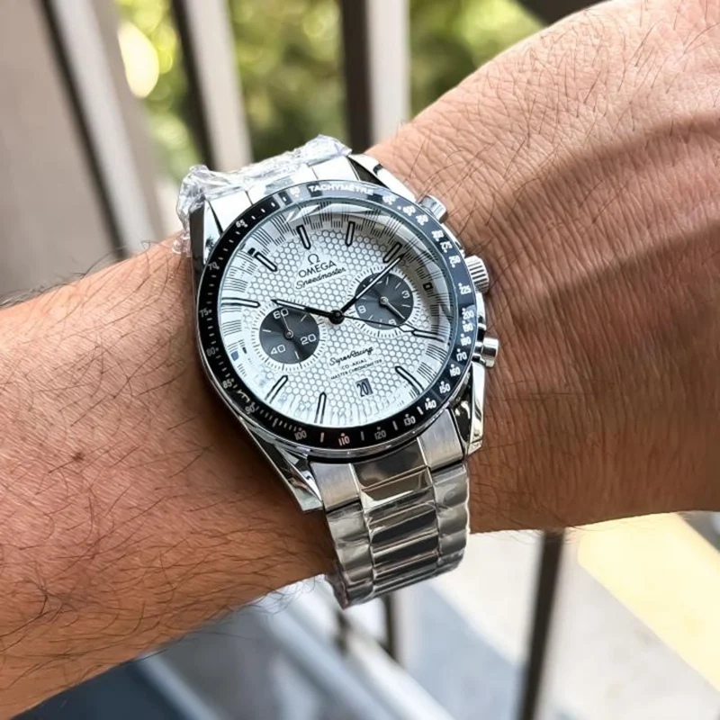 Premium Omega Chrono Watch Silver White For Men (BOT2964) - stayhit.in