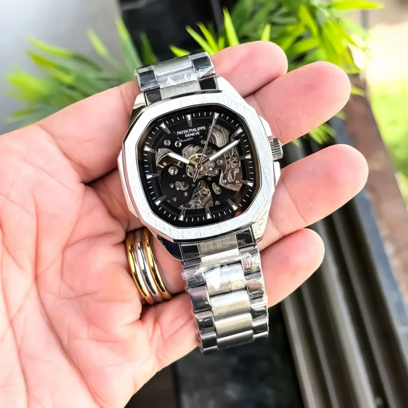 Premium Patek Philippe Auto Watch Silver Black For Men (JH456) - stayhit.in