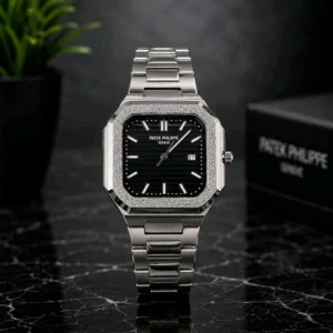 Premium Patek Philippe Cubitus Watch Silver Black For Men (FGS169) - stayhit.in